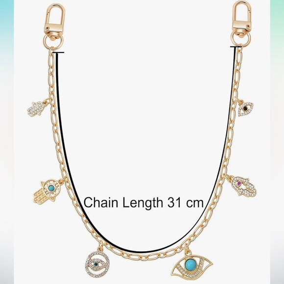 Evil eye hamsa hand gold link bag clip on charms accessories - Picture 4 of 4